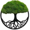 Round tree of life wall art with preserved moss canopy and cutout trunk and roots