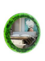 Round Moss Mirror with Lighting and Wooden Frame