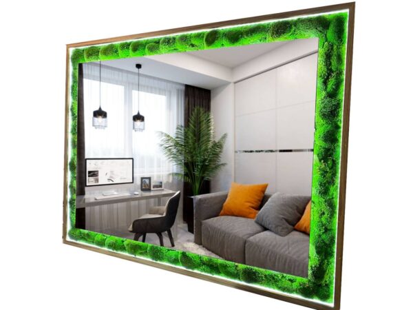 Moss Mirror with Wooden Frame and LED Lighting - Image 2