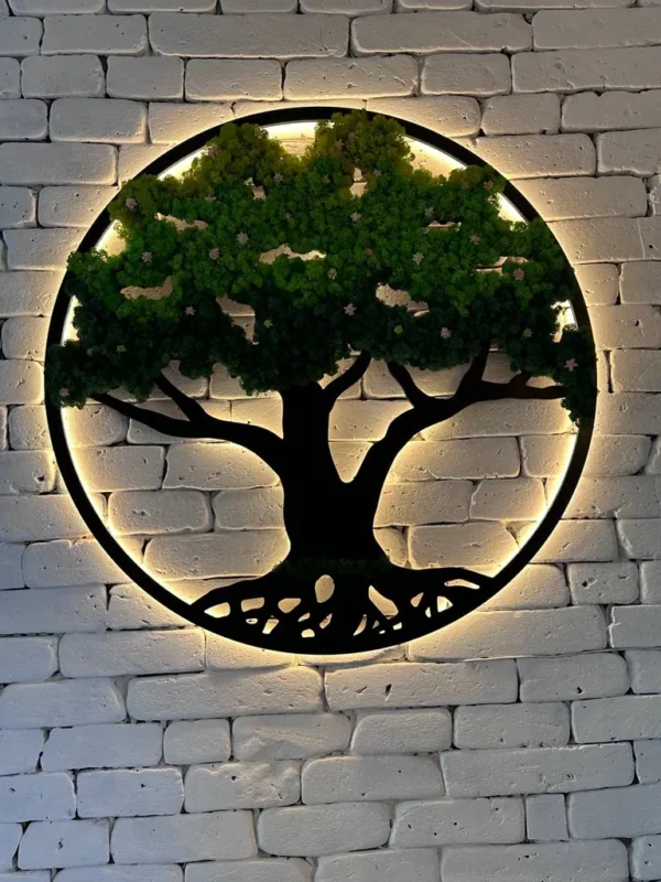 Moss Art – Moss Tree with Flowers and Lighting - Image 2
