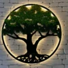 Round tree wall art featuring preserved moss canopy and integrated backlighting on a brick wall