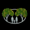 Preserved green reindeer moss wall art with a white family silhouette frame against a black background.