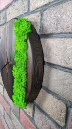 Burnt Wood Slice Wall Clock with Moss - Image 2