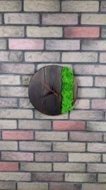 Burnt Wood Slice Wall Clock with Moss - Image 3