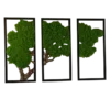 Three-panel moss wall art set featuring a tree design made with preserved moss and cork wood in rectangular frames