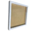 White square deep shadow box frame with a light brown back panel, angled view.