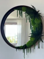 Round Moss Mirror with Reindeer Moss and Plants