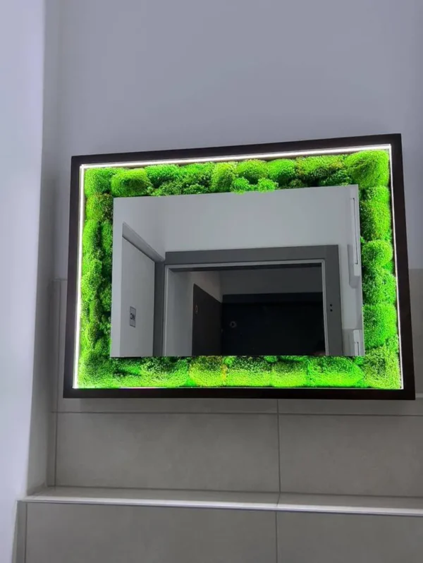 Moss Mirror with Wooden Frame and LED Lighting - Image 3