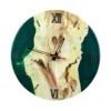 Round wood and epoxy resin wall clock with Roman numerals and black hands