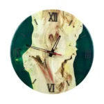 Maple Wood Epoxy Wall Clock with Emerald Green Resin