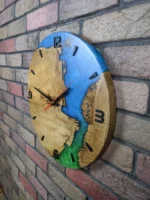 Elegant Blue Epoxy Oak Wood Clock - Image 2