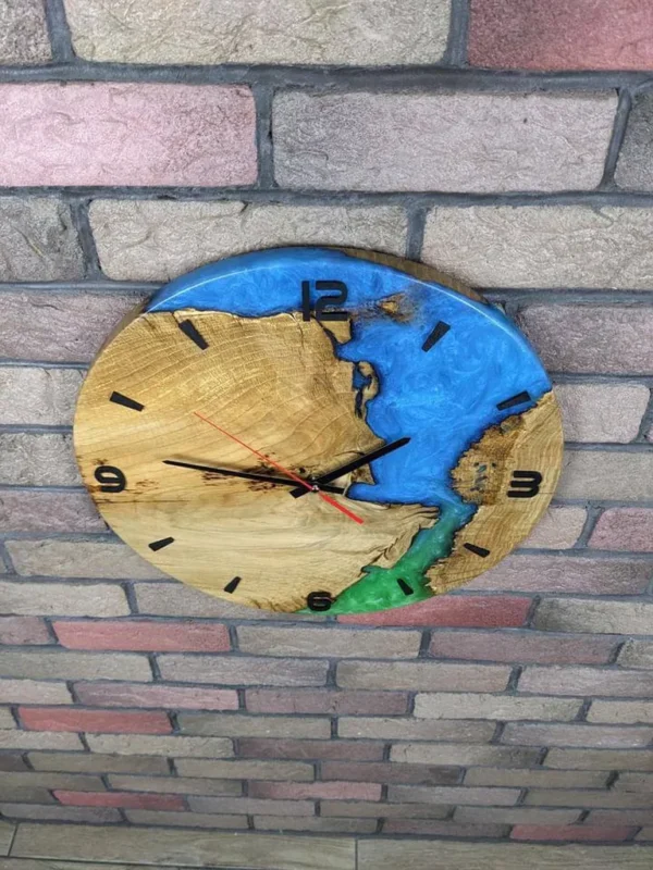 Elegant Blue Epoxy Oak Wood Clock - Image 4