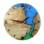 Elegant Blue Epoxy Oak Wood Clock