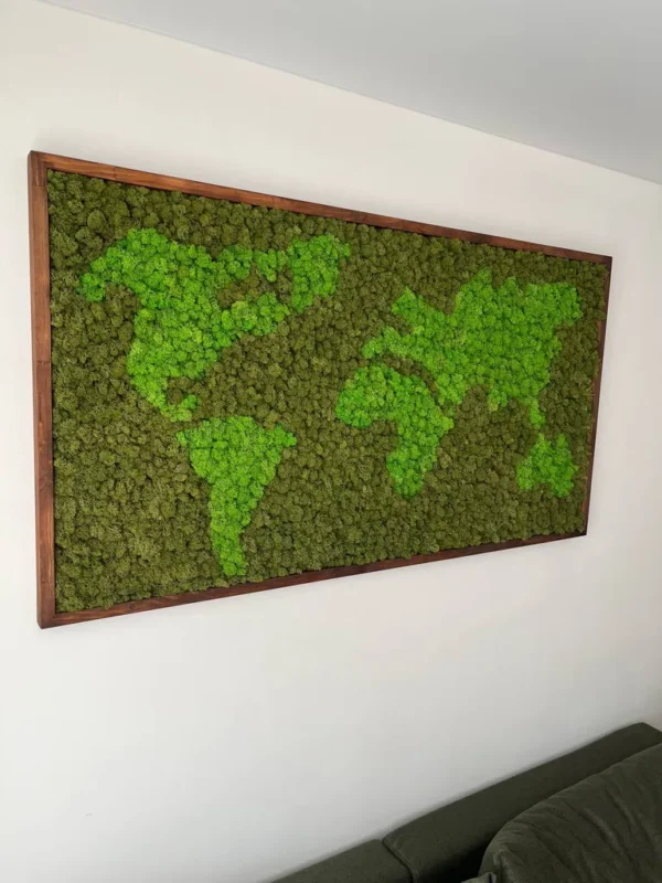 Framed World Map Made of Iceland Moss - Image 3