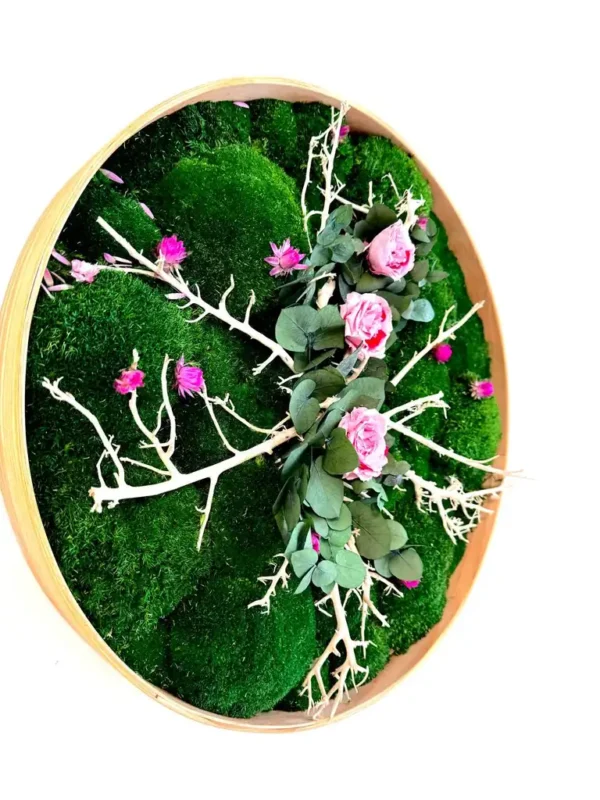 Floral Wall Art with Roses, Moss and Wood - Image 2