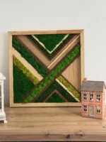 Moss Wood Inlay Wall Art – Geometric Diagonal Pattern
