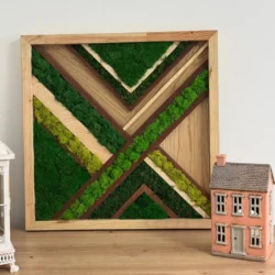 Moss Wood Inlay Wall Art – Geometric Diagonal Pattern