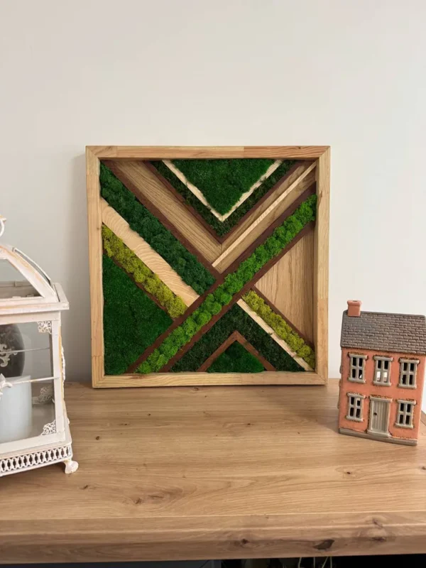 Moss Wood Inlay Wall Art – Geometric Diagonal Pattern - Image 2