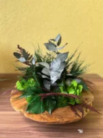 Decorative Wooden Bowl with Reindeer Moss & Plants