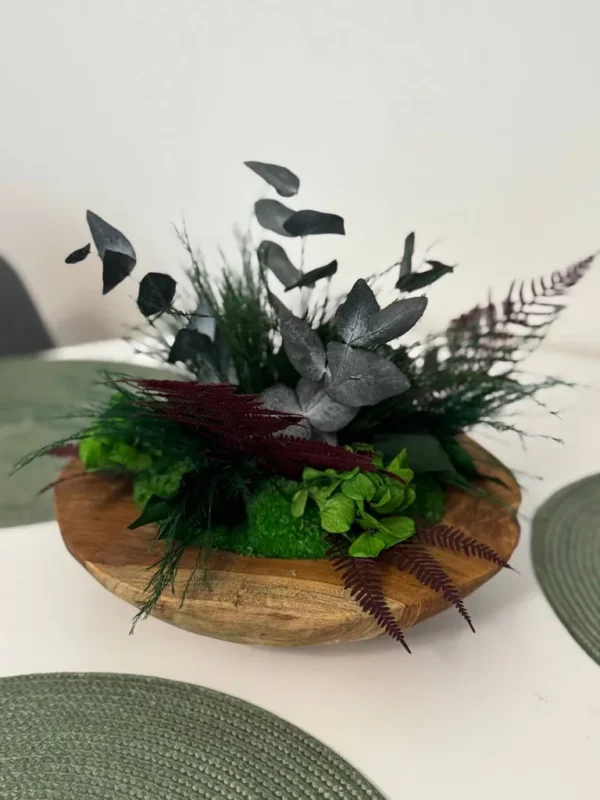 Decorative Wooden Bowl with Reindeer Moss & Plants - Image 2