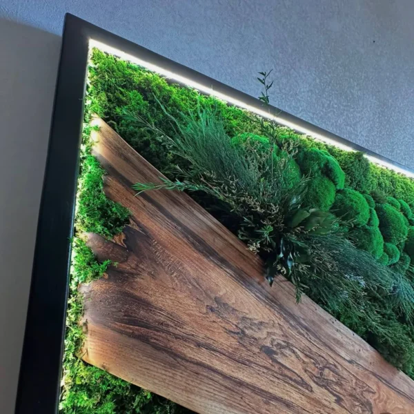 Moss Wall Art with Wood Accents and Plants – Modern LED Wall Art - Image 6