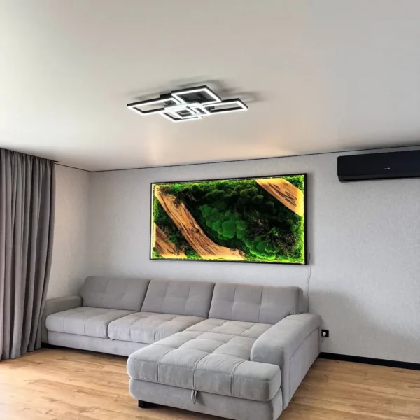Moss Wall Art with Wood Accents and Plants – Modern LED Wall Art - Image 2