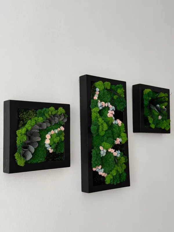 Wall Art Set: Floral Moss Trio with Frames - Image 3