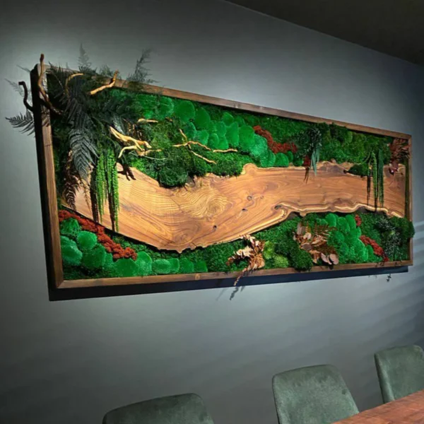 Moss Wall Art with Wood – Walnut Forest Landscape - Image 4