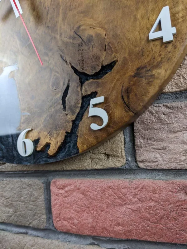 Designer Oak Wall Clock with Black Epoxy Resin & Mother of Pearl - Image 9