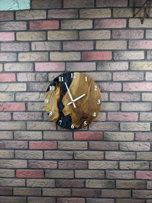 Designer Oak Wall Clock with Black Epoxy Resin & Mother of Pearl - Image 8