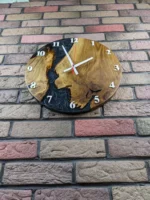 Designer Oak Wall Clock with Black Epoxy Resin & Mother of Pearl - Image 7