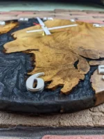 Designer Oak Wall Clock with Black Epoxy Resin & Mother of Pearl - Image 6