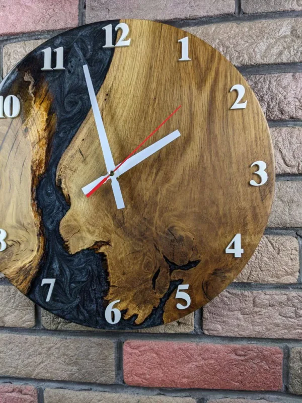 Designer Oak Wall Clock with Black Epoxy Resin & Mother of Pearl - Image 5
