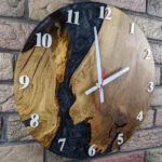 Designer Oak Wall Clock with Black Epoxy Resin & Mother of Pearl