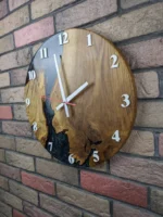Designer Oak Wall Clock with Black Epoxy Resin & Mother of Pearl - Image 3
