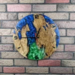 Elegant Blue Epoxy Oak Wood Clock - Image 6