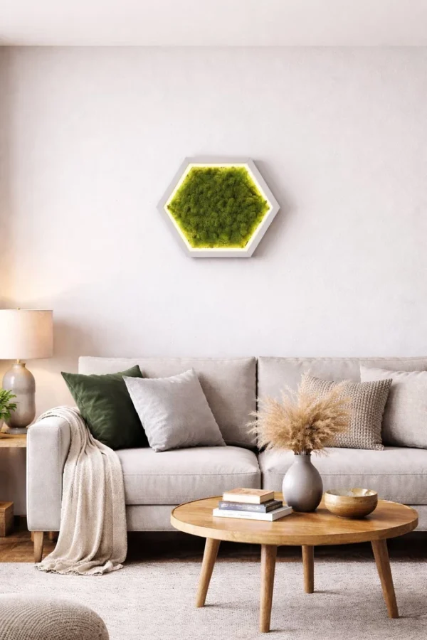 Hexagon LED Wall Art Made of Iceland Moss - Image 2