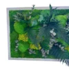Preserved moss wall art featuring green bun moss, fern fronds, and eucalyptus in a white frame