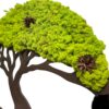 Tree of life wall art with dark brown wooden branches topped with textured green reindeer moss and pine cones.