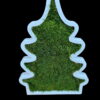 White tree-shaped wooden frame filled with green flat moss, displayed upright on a black background.