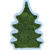 White wooden Christmas tree decoration filled with green flat moss, front view.