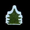 White Christmas tree wooden frame filled with green moss against a black background.