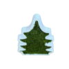 White wooden Christmas tree frame filled with green moss on a plain white background.