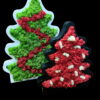 Christmas tree wooden frames filled with red and green reindeer moss against black background