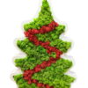 Christmas tree white wooden frame filled with green reindeer moss and red garland pattern