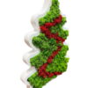 Side view of white wooden Christmas tree decor filled with textured green and red reindeer moss