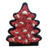 Christmas tree shaped black wooden frame filled with red and white preserved reindeer moss