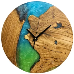 Round Solid Oak Wall Clock with Epoxy