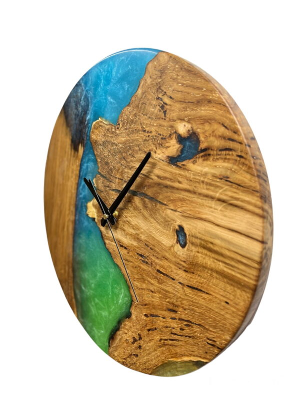 Round Solid Oak Wall Clock with Epoxy - Image 4