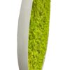 Side view profile of round wall art showing the white wooden frame edge filled with textured green reindeer moss